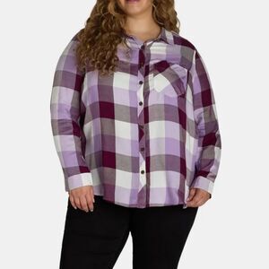 NWT Terra & Sky Women's Plus Plaid Button-Down Shirt 2X